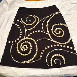 Boden Black Skirt with Cream Spiral Design